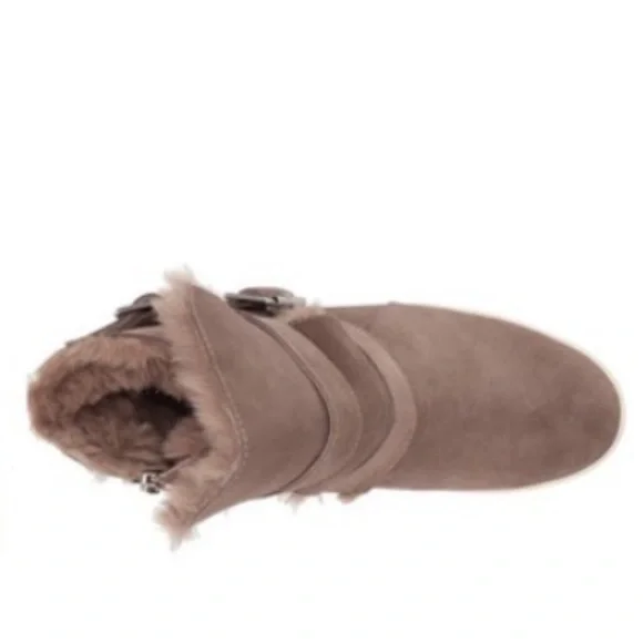 NWT J/SLIDES WELLS Taupe Suede Hidden Wedge Faux Fur Platform - Picture 5 of 16